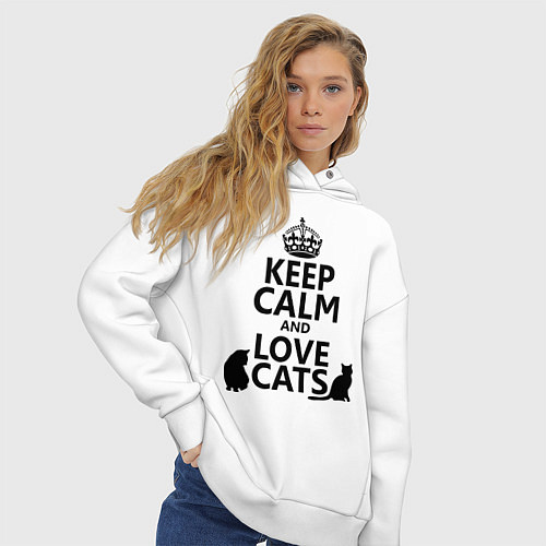 Женское худи оверсайз Keep Calm & Love Cats / Белый – фото 3