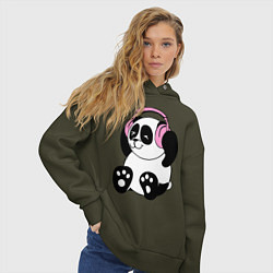 Толстовка оверсайз женская Panda in headphones панда в наушниках, цвет: хаки — фото 2