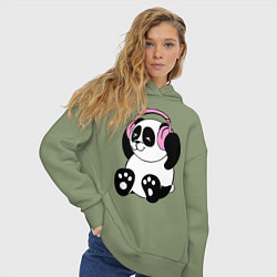 Толстовка оверсайз женская Panda in headphones панда в наушниках, цвет: авокадо — фото 2