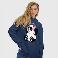 Толстовка оверсайз женская Panda in headphones панда в наушниках, цвет: тёмно-синий — фото 2