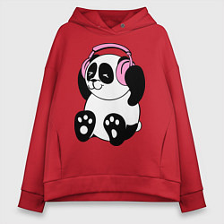 Толстовка оверсайз женская Panda in headphones панда в наушниках, цвет: красный
