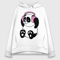 Толстовка оверсайз женская Panda in headphones панда в наушниках, цвет: белый