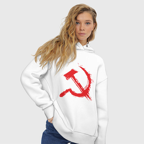 Женское худи оверсайз Cерп и молот / Белый – фото 3