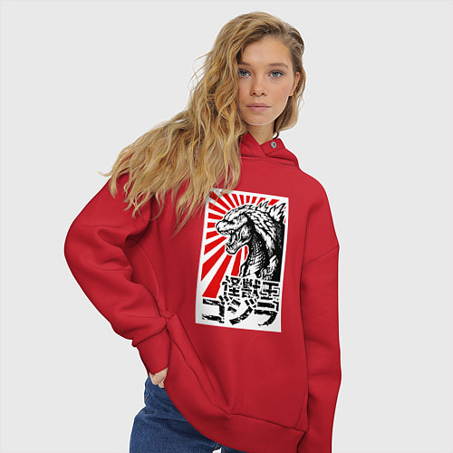 Женское худи оверсайз Godzilla Poster / Красный – фото 3
