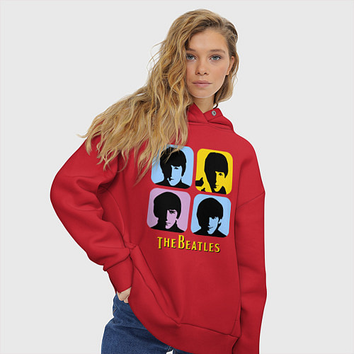 Женское худи оверсайз The Beatles: pop-art / Красный – фото 3