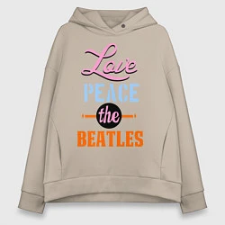 Толстовка оверсайз женская Love peace the Beatles, цвет: миндальный