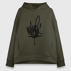 Толстовка оверсайз женская Mike Shinoda: autograph, цвет: хаки