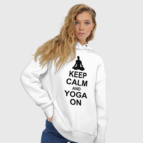 Женское худи оверсайз Keep Calm & Yoga On / Белый – фото 3