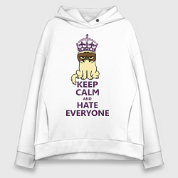 Толстовка оверсайз женская Keep Calm & Hate Everyone, цвет: белый