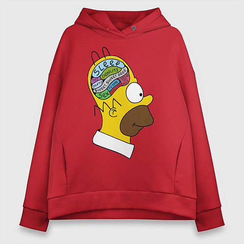 Женское худи оверсайз Мозг Гомера / Красный – фото 1