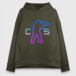Толстовка оверсайз женская CS - логотип с бойцом, цвет: хаки