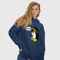 Толстовка оверсайз женская Пингвин: Linux, цвет: тёмно-синий — фото 2