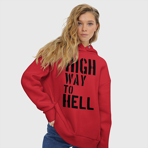 Женское худи оверсайз High way to hell / Красный – фото 3