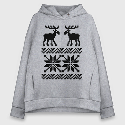 Женское худи оверсайз Узор с оленями / Меланж – фото 1