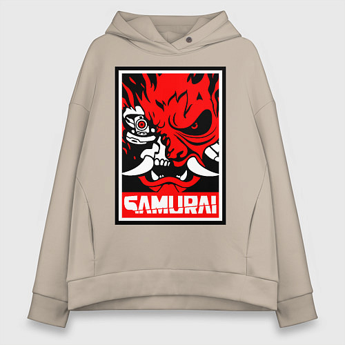Женское худи оверсайз Cyberpunk 2077: Samurai Poster / Миндальный – фото 1