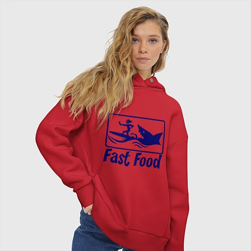 Женское худи оверсайз Shark fast food / Красный – фото 3