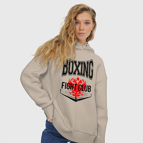 Женское худи оверсайз Boxing fight club Russia / Миндальный – фото 3
