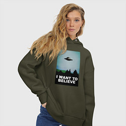 Толстовка оверсайз женская I WANT TO BELIEVE, цвет: хаки — фото 2