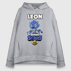 Толстовка оверсайз женская BRAWL STARS ОБОРОТЕНЬ LEON, цвет: меланж