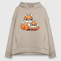 Толстовка оверсайз женская Милые лисята, цвет: миндальный