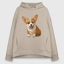 Толстовка оверсайз женская Корги, цвет: миндальный