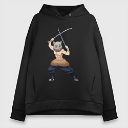 Толстовка оверсайз женская KIMETSU NO YAIBA, цвет: черный