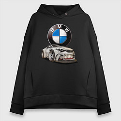 Толстовка оверсайз женская BMW оскал, цвет: черный