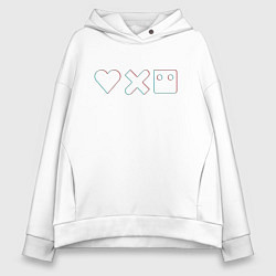 Толстовка оверсайз женская LOVE DEATH ROBOTS GLITCH, цвет: белый