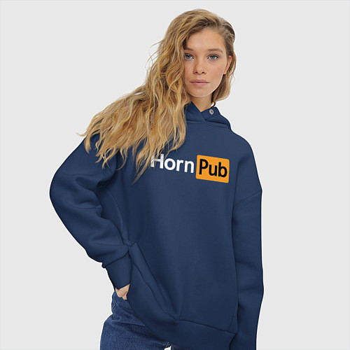 Женское худи оверсайз HornPub / Тёмно-синий – фото 3