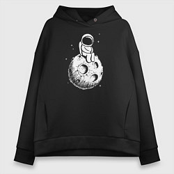 Толстовка оверсайз женская Космонавт на луне, цвет: черный