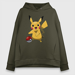 Толстовка оверсайз женская Пикачу, цвет: хаки