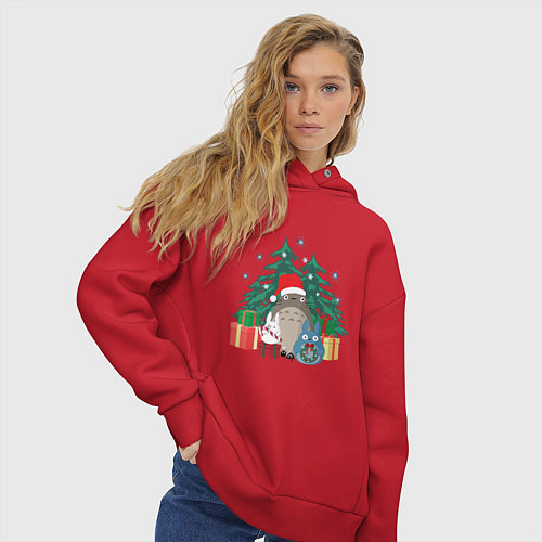 Женское худи оверсайз New Year Totoro / Красный – фото 3