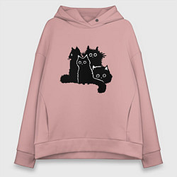 Толстовка оверсайз женская Мохнатые Коты, цвет: пыльно-розовый