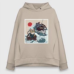 Толстовка оверсайз женская Битва японских котов Z, цвет: миндальный