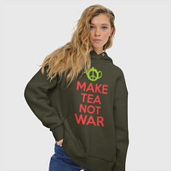Толстовка оверсайз женская Make tea not war, цвет: хаки — фото 2