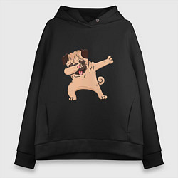 Толстовка оверсайз женская Мопс ДАБ, цвет: черный