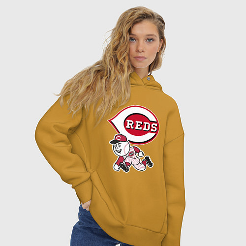 Женское худи оверсайз Cincinnati reds - baseball team - talisman / Горчичный – фото 3