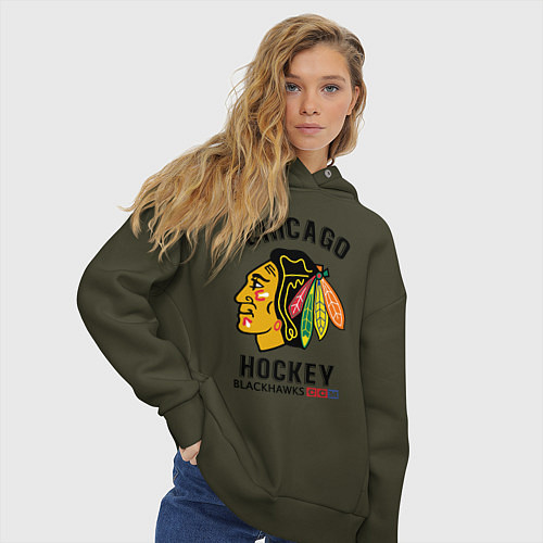 Женское худи оверсайз CHICAGO BLACKHAWKS NHL / Хаки – фото 3