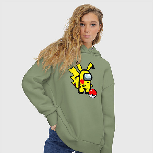 Женское худи оверсайз Among us Pikachu and Pokeball / Авокадо – фото 3
