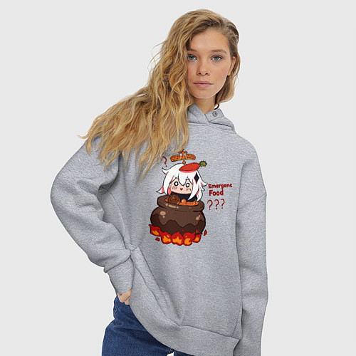 Женское худи оверсайз Genshin Impact Paimon food / Меланж – фото 3