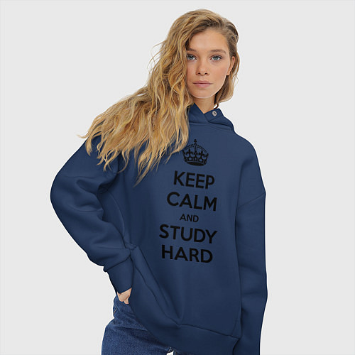 Женское худи оверсайз Keep Calm & Study Hard / Тёмно-синий – фото 3