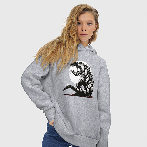Женское худи оверсайз Годзилла / Меланж – фото 3