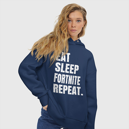 Женское худи оверсайз EAT SLEEP FORTNITE REPEAT / Тёмно-синий – фото 3