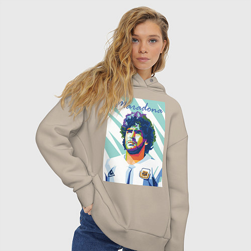 Женское худи оверсайз Марадона золотой мальчик / Миндальный – фото 3