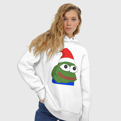 Женское худи оверсайз Новогодний Пепе / Белый – фото 3