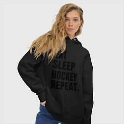 Толстовка оверсайз женская EAT SLEEP HOCKEY REPEAT, цвет: черный — фото 2