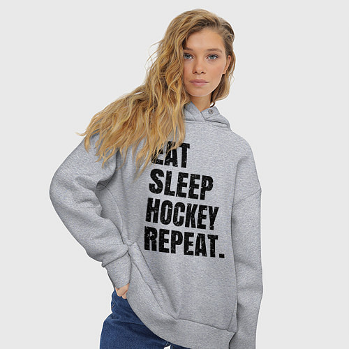 Женское худи оверсайз EAT SLEEP HOCKEY REPEAT / Меланж – фото 3