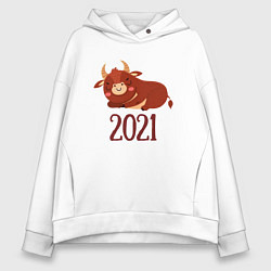 Толстовка оверсайз женская Год быка 2021, цвет: белый