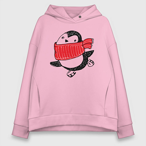 Женское худи оверсайз Пингвин на коньках / Светло-розовый – фото 1