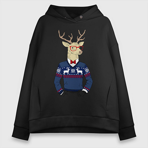 Женское худи оверсайз Hipster Deer / Черный – фото 1